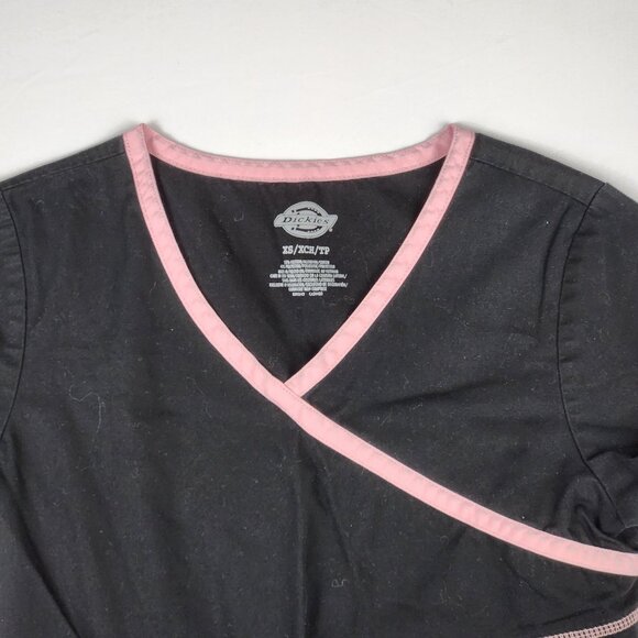 NurseDickies Missy Fit Scrubs Top XS - Black & Pink Soft Comfort 3-Pocket Design - Picture 3 of 9